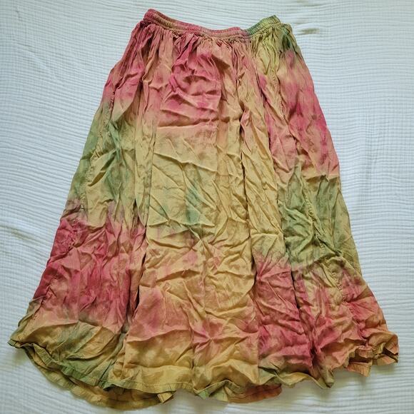 Vintage Y2K JFW Womens Small Boho Glowy Midi Skirt Tie Dye Red Yellow Elastic - Picture 5 of 5
